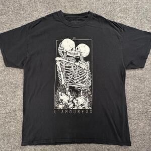 Threadless Black Graphic‎ Skeleton Kiss T-Shirt Size XL #277